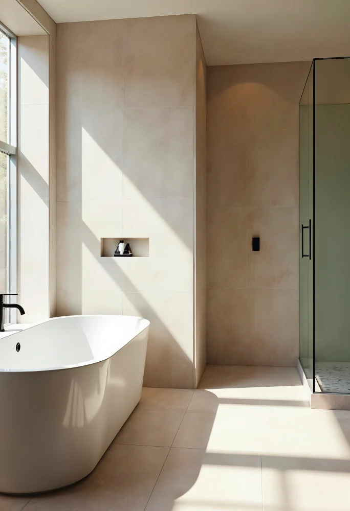 Moderne badeværelse med gulvvarme og minimalistisk design