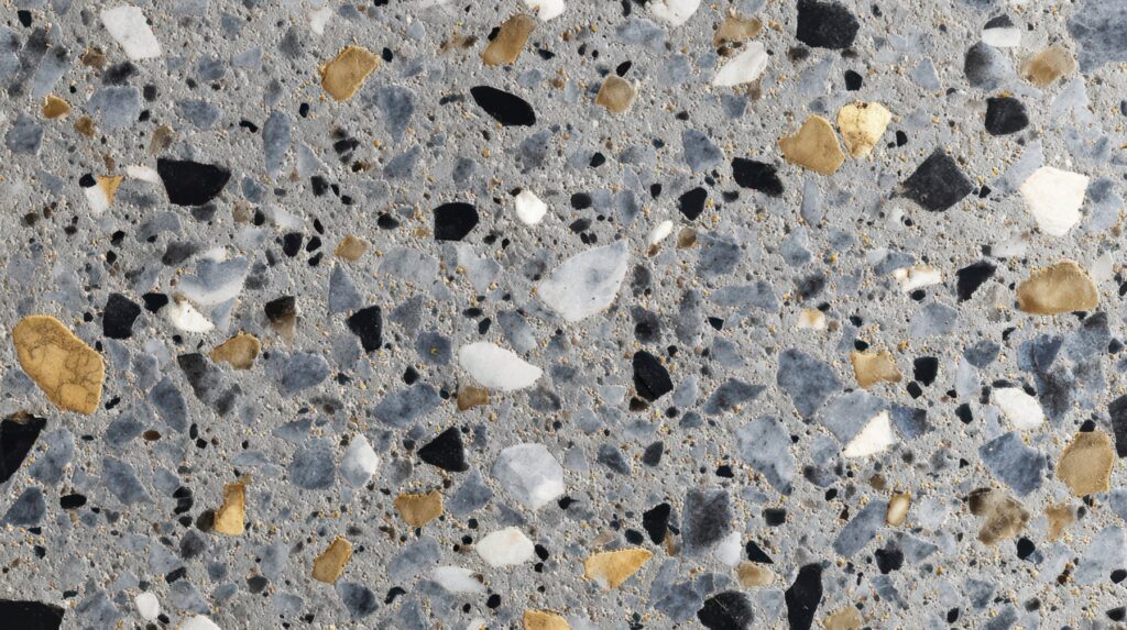Terrazzo overflade med marmor og granit i cementbund
